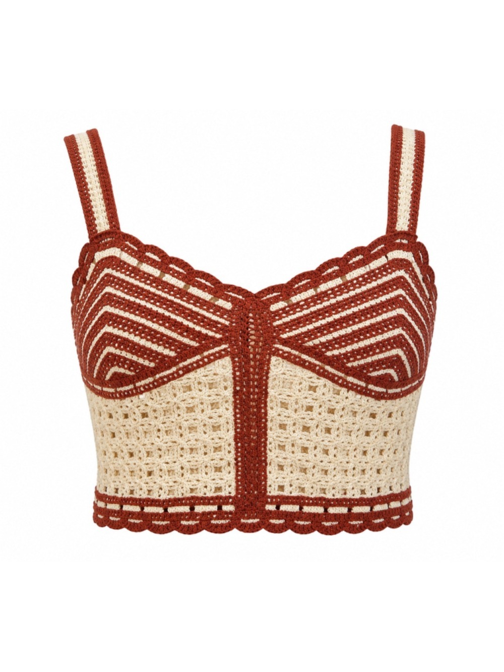 Jason Wu Crochet NWOT Crop Top 10 Rust Cream Bralette Boho 70s $325